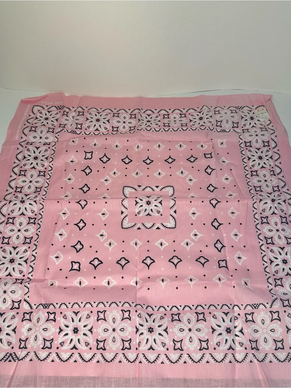 Vintage Light Pink Bandana 100% Cotton 13962 Floral Paisley Print USA Made NEW
